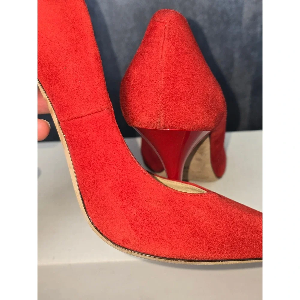 Jimmy‎ Choo Anouk Pumps Red Suede Pointed Toe Stiletto Heels SZ 38 / US 8